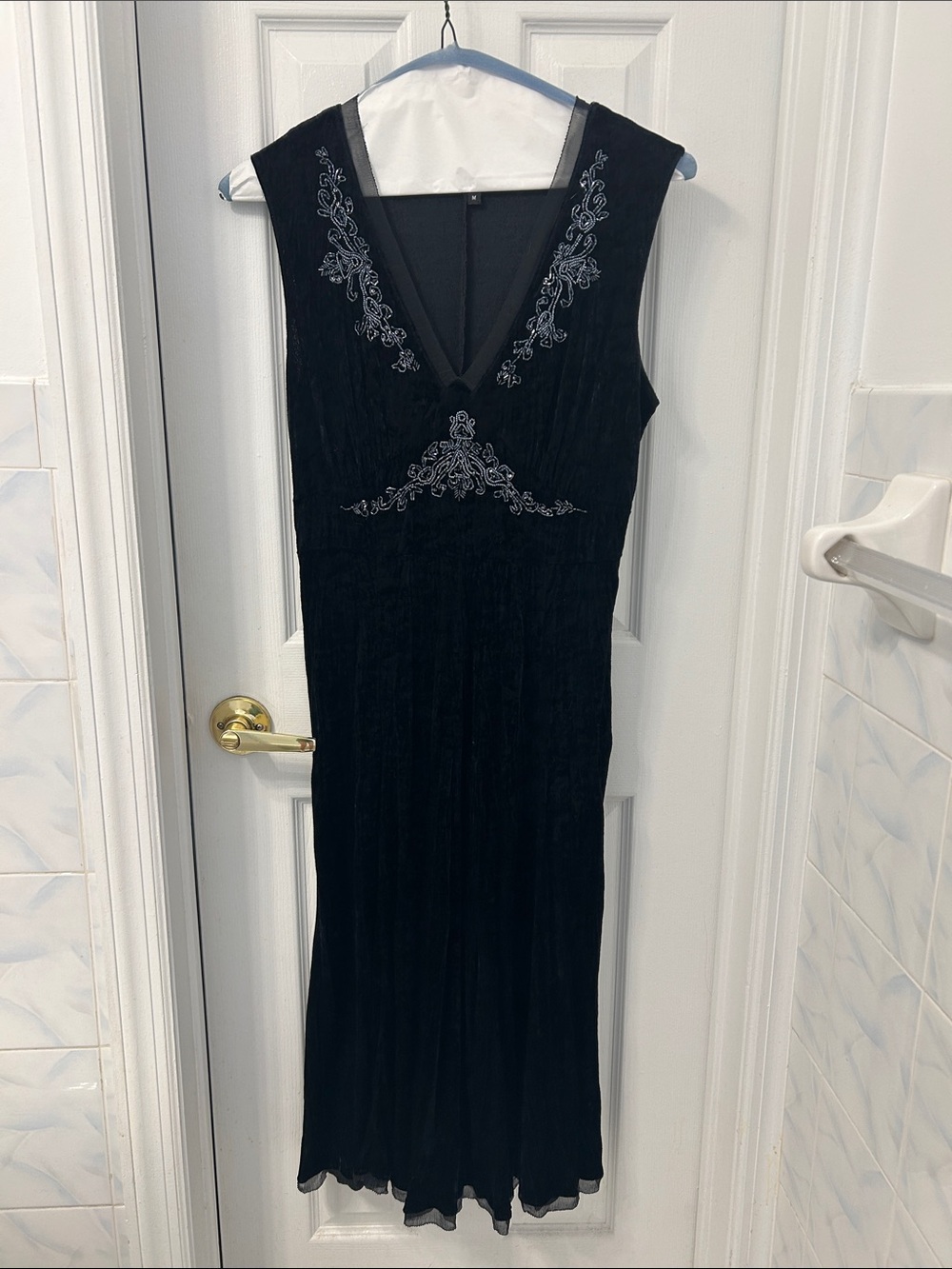 Karen Kane Elegant Black V-Neck Beaded velvet Dress